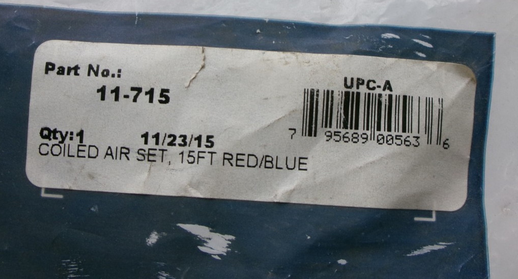 PHILLIPS 11-715 AIR HOSE COILED AIR SET, 15' RED & BLUE NEW #715G*