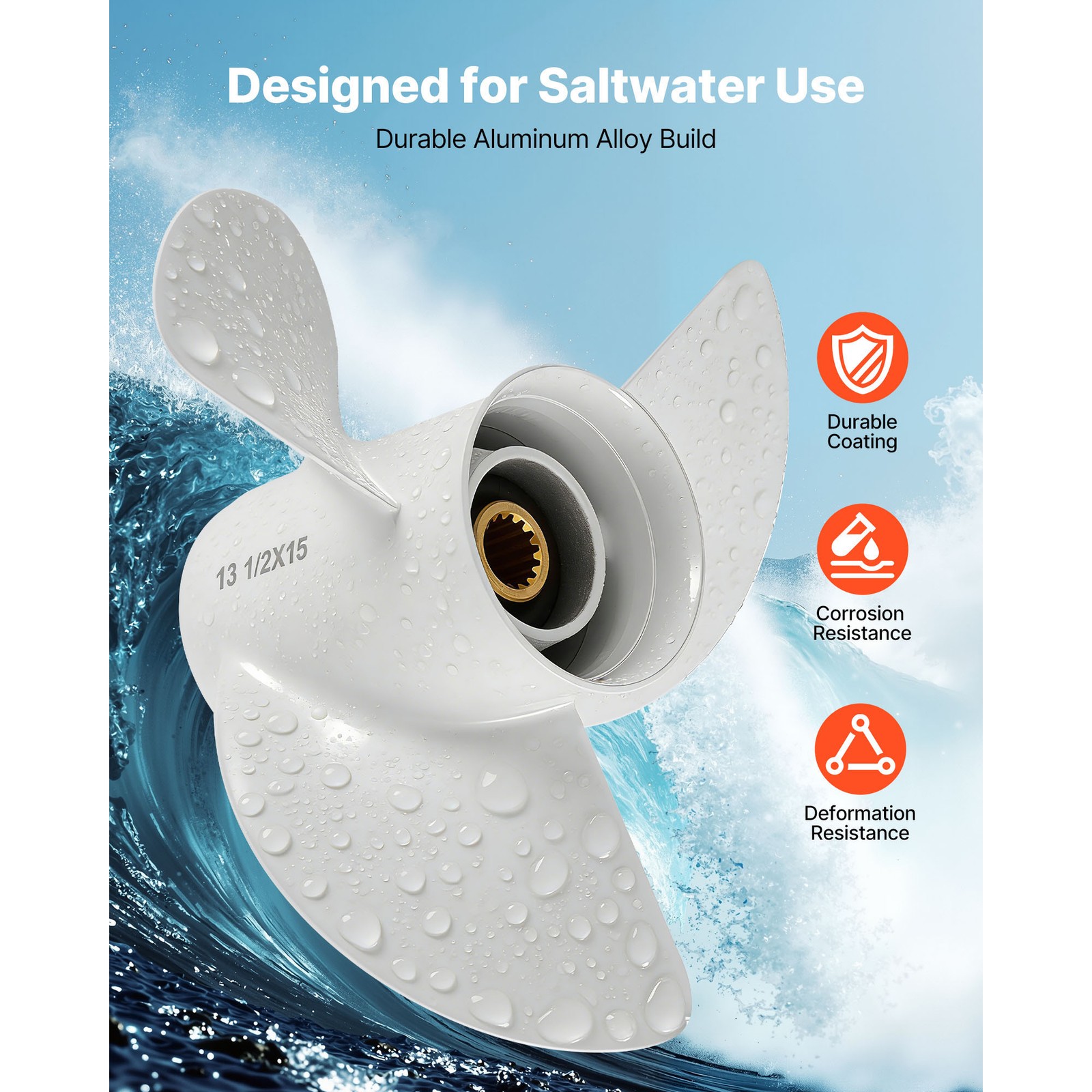 13 1/2 x 15 Aluminum Outboard Propeller for Yamaha Engines 60-130HP 15'' Pitch