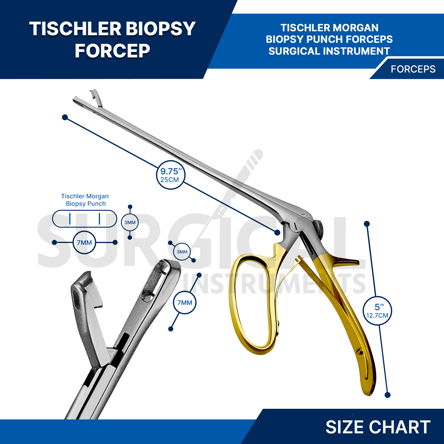 Tischler-Morgan Biopsy Forceps 3mmx7mm Bite 25cm Gold Handle Gynecology Surgical