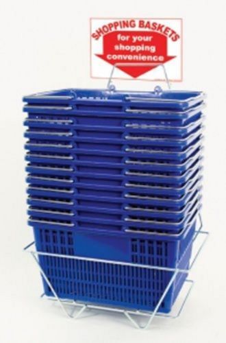 Shopping Basket Set of 12 Plastic with Sign and Stand (Metal Handles)