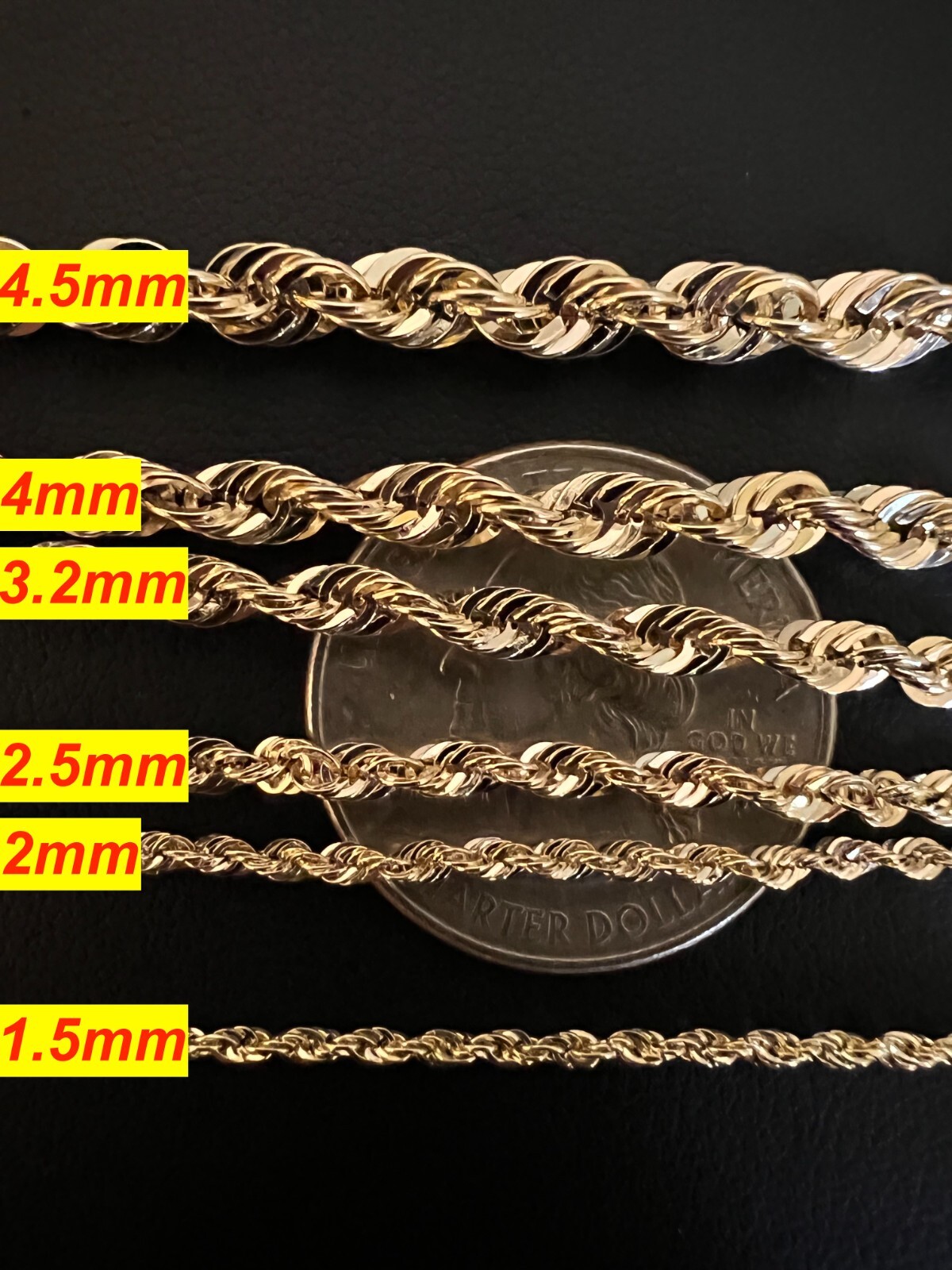 Men's Women's Real 10k Yellow Gold Hollow Rope Chain Necklace 1.5mm-4.5mm 16-30"