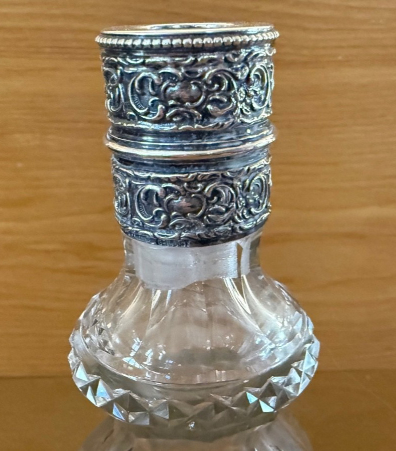 Antique German 925 Sterling Silver Cut Glass Decanter
