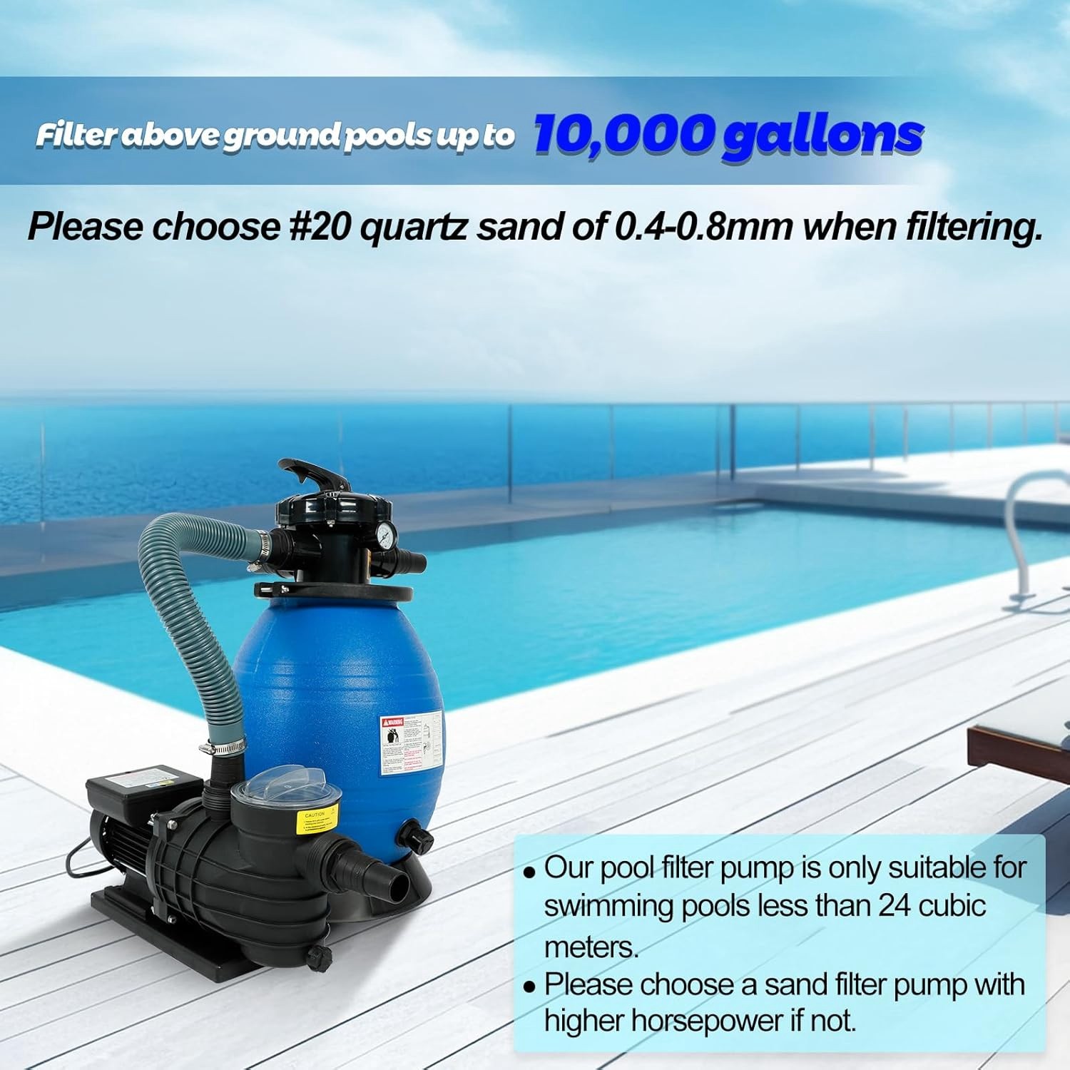 13" Pool Sand Filter with 3/4HP Pool Pump 5-Way Valve 3336GPH 110-120V Pump
