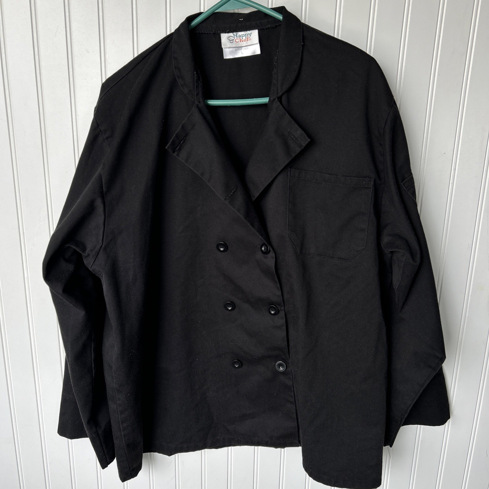 Happy Chef Men's Chef Coat Black Button-Down Long Sleeve L