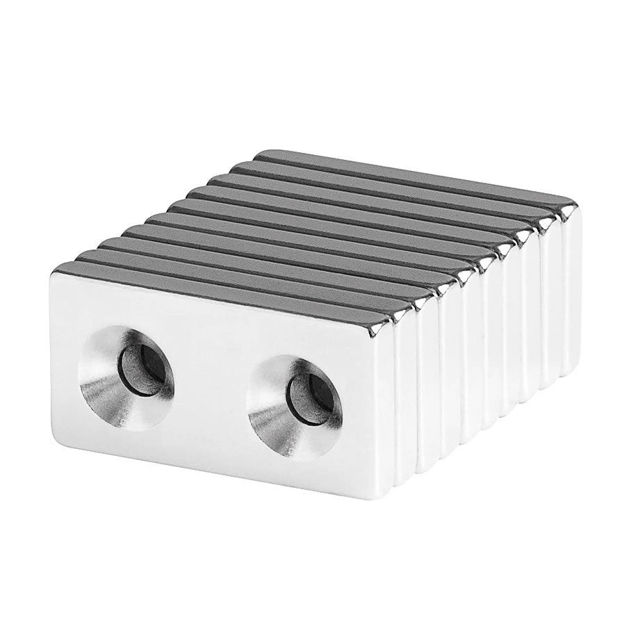 1 x 1/2 x 1/8 Inch Neodymium Rare Earth Countersunk Block Magnets N52 (10 Pack)
