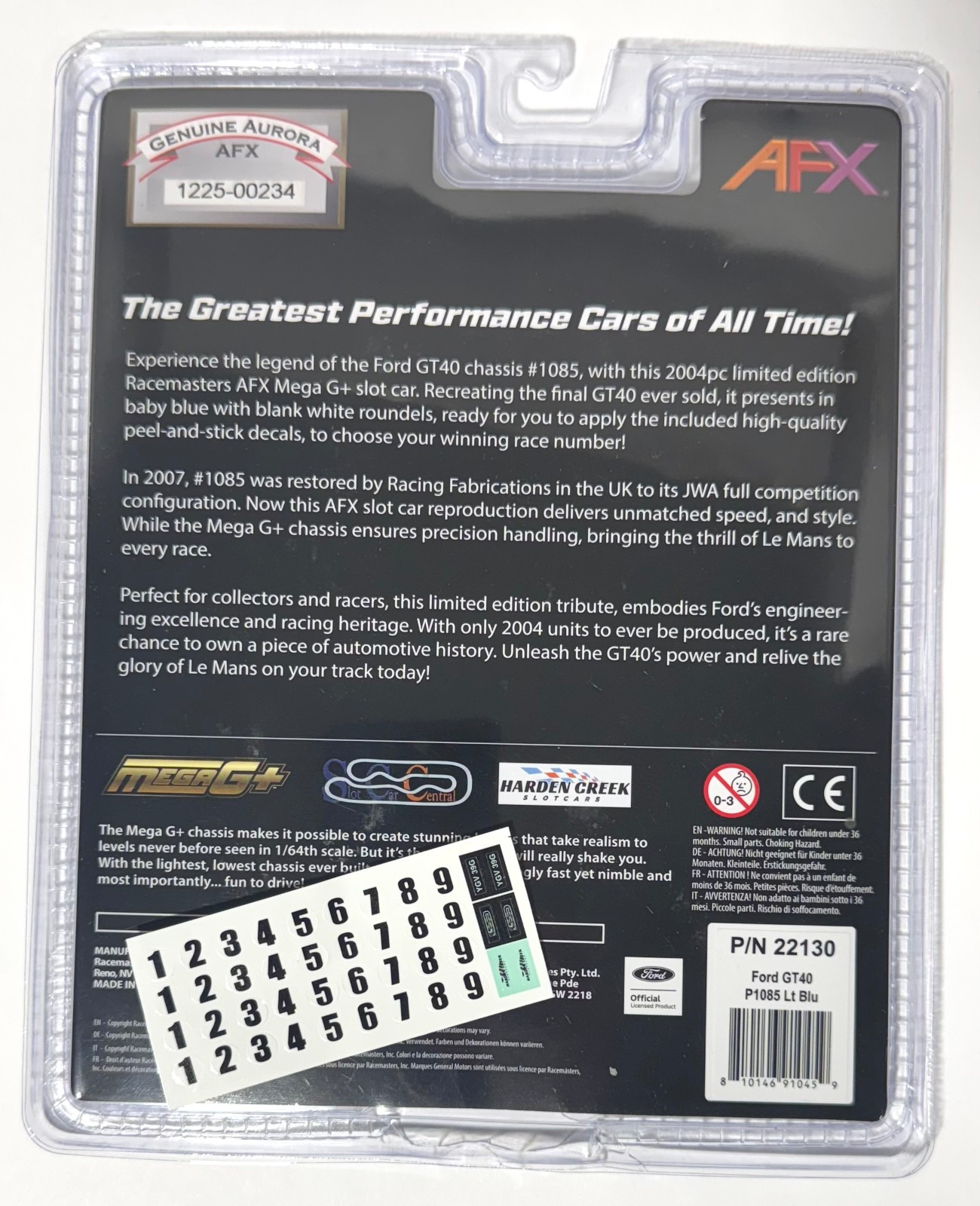 2025 AFX MegaG+ FORD GT40 CHASSIS #1085 Slot Car Limited Edition w/Sticker Sheet