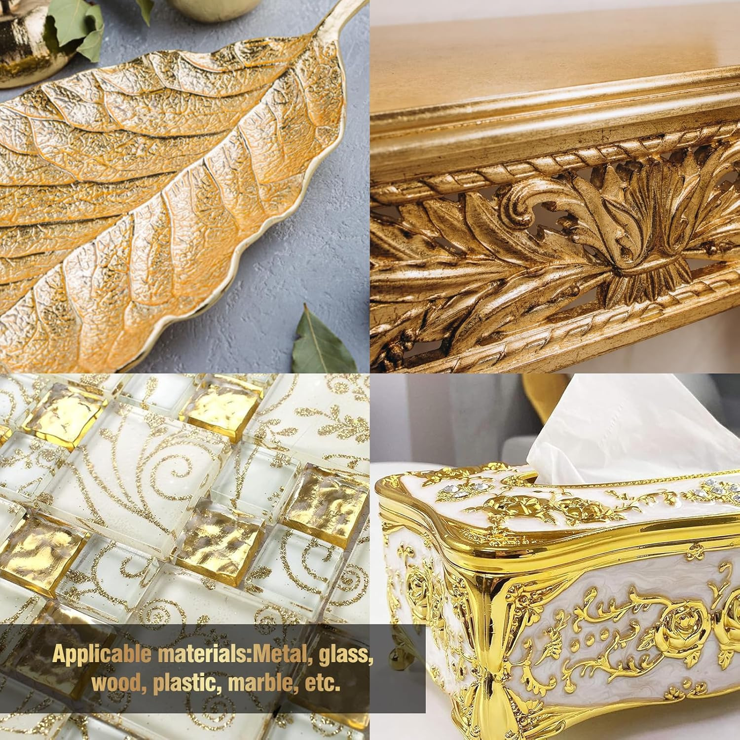 Gold Leaf Kit, 100ml Gilding Adhesive and Varnish with 100 Gold Leaf Sheets for