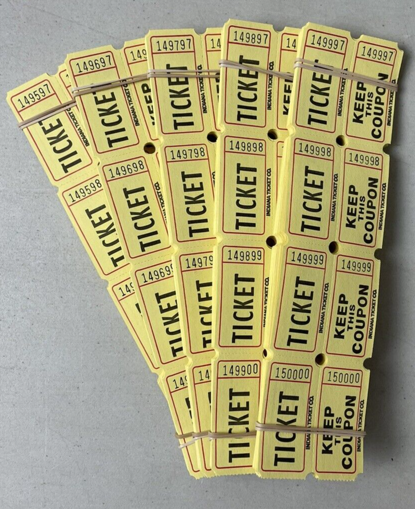 Yellow Raffle Tickets Package of 500 Folded Double Stub Split The Pot 50/50