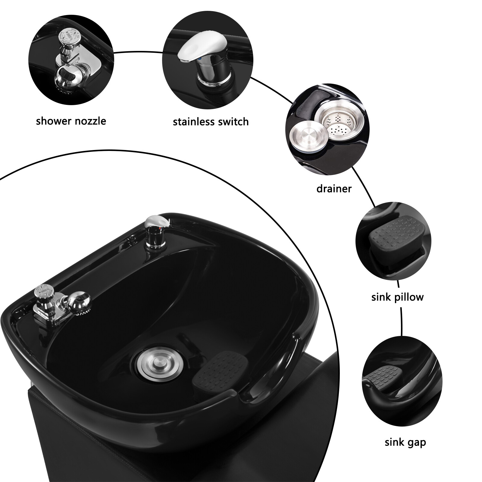 Artist Hand Backwash Unit Ceramic Bowl Sink Barber Chair Shampoo BeautySpa Salon