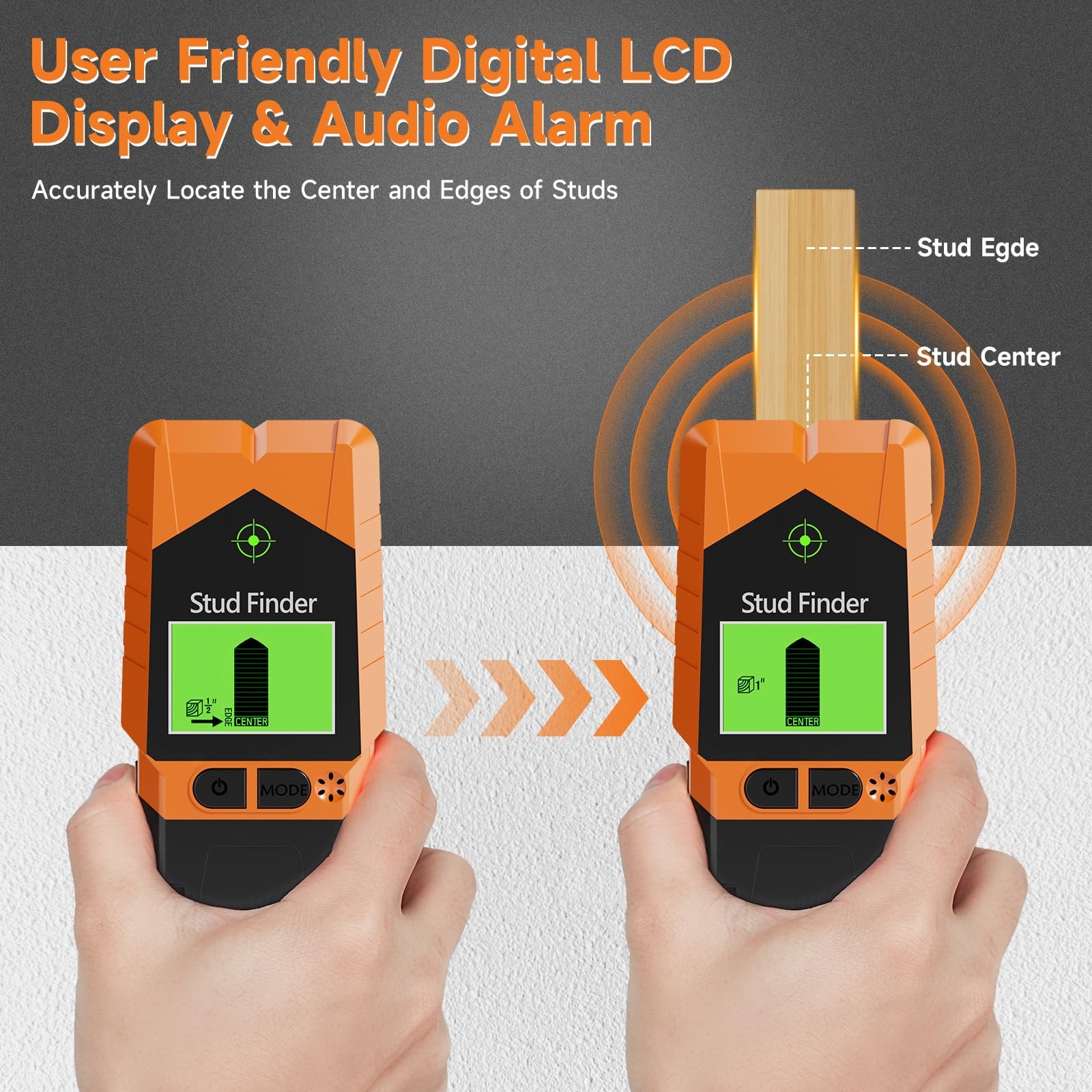 Stud Finder Wall Scanner - 6 in 1 Electronic Stud Finder with HD LCD Display ...