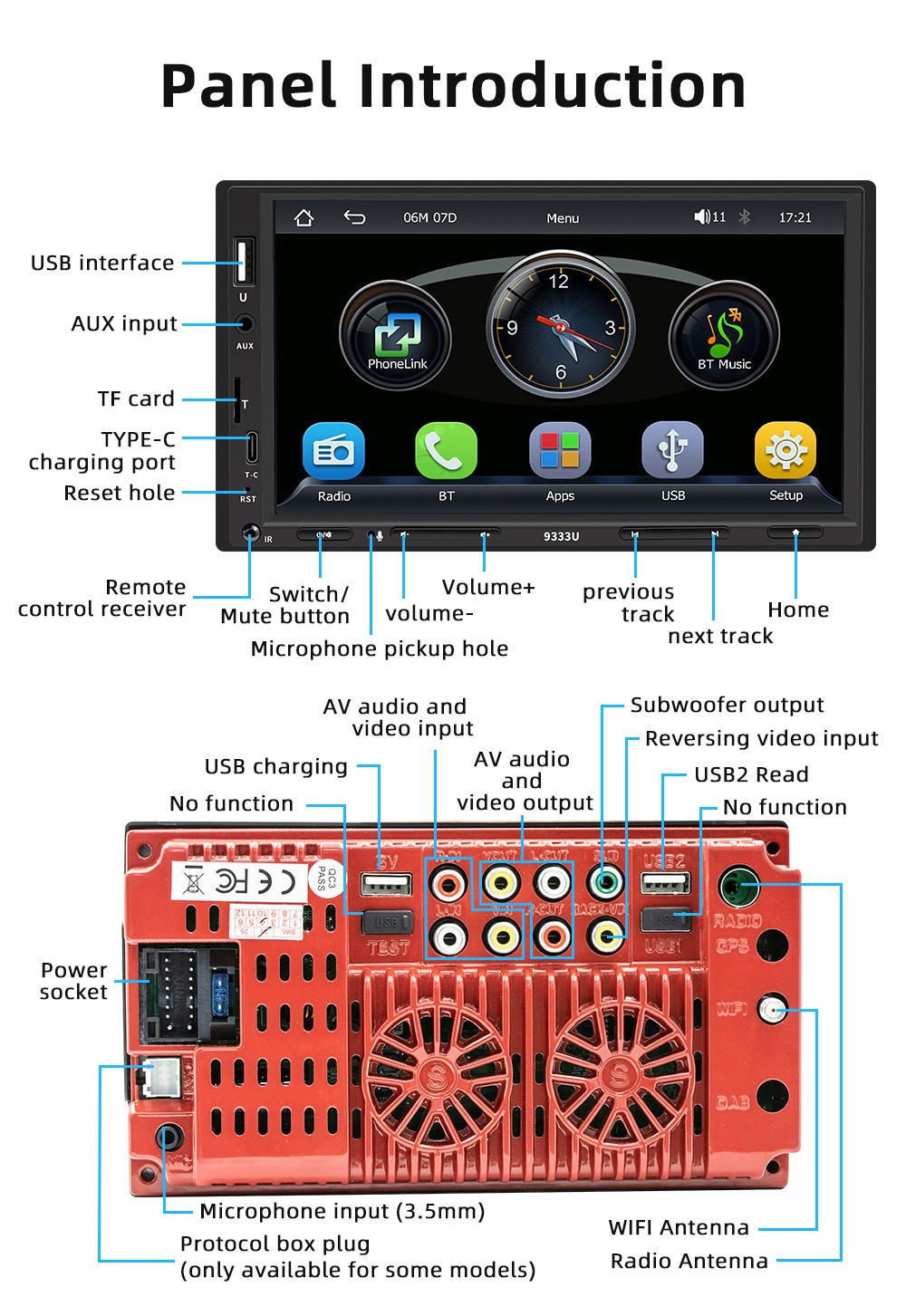 Double 7" 2Din Touch Screen Car Stereo Bluetooth Radio Apple/Android Carplay GPS