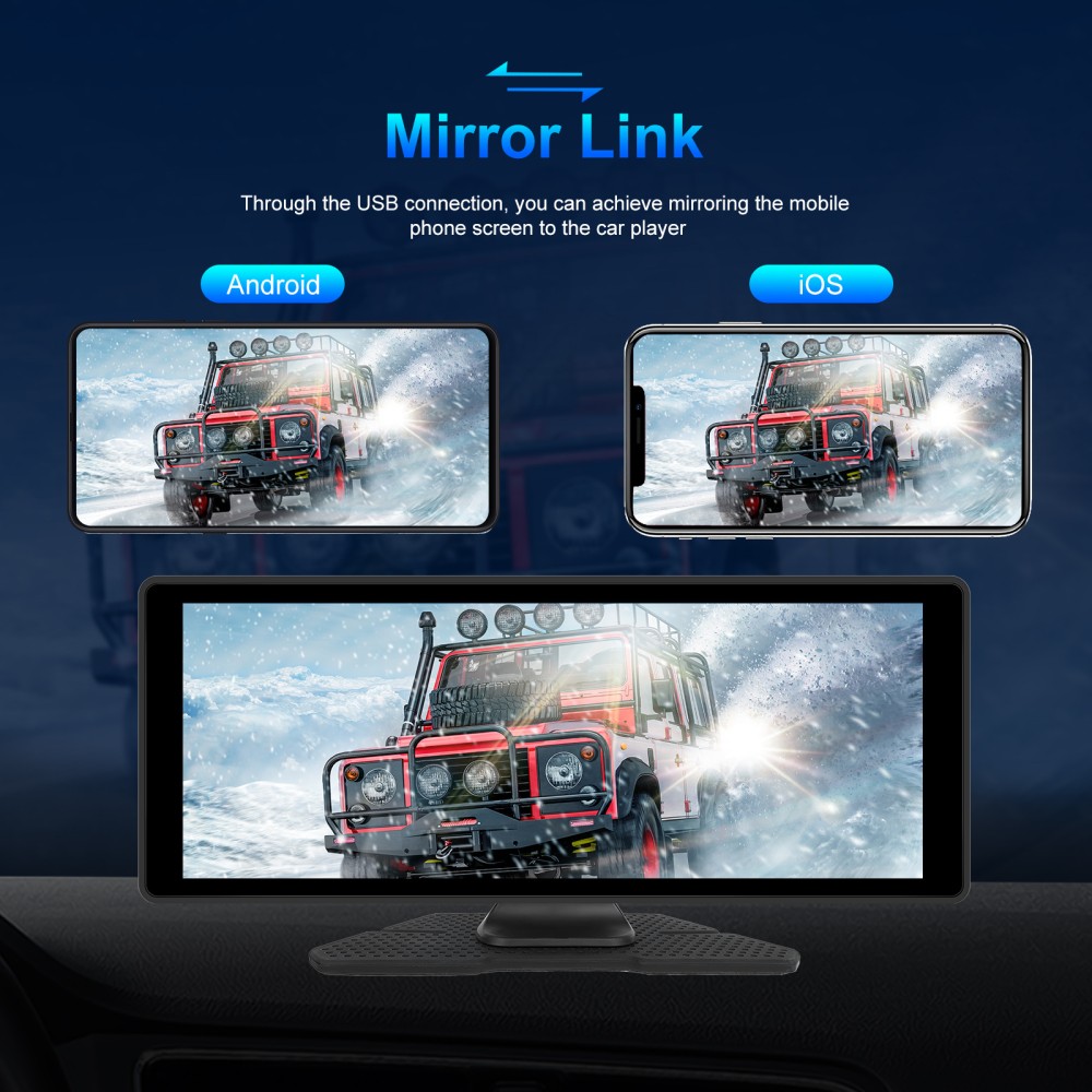 10.26" Touch Screen Wireless Apple Carplay Portable Car Stereo Android Auto Cam