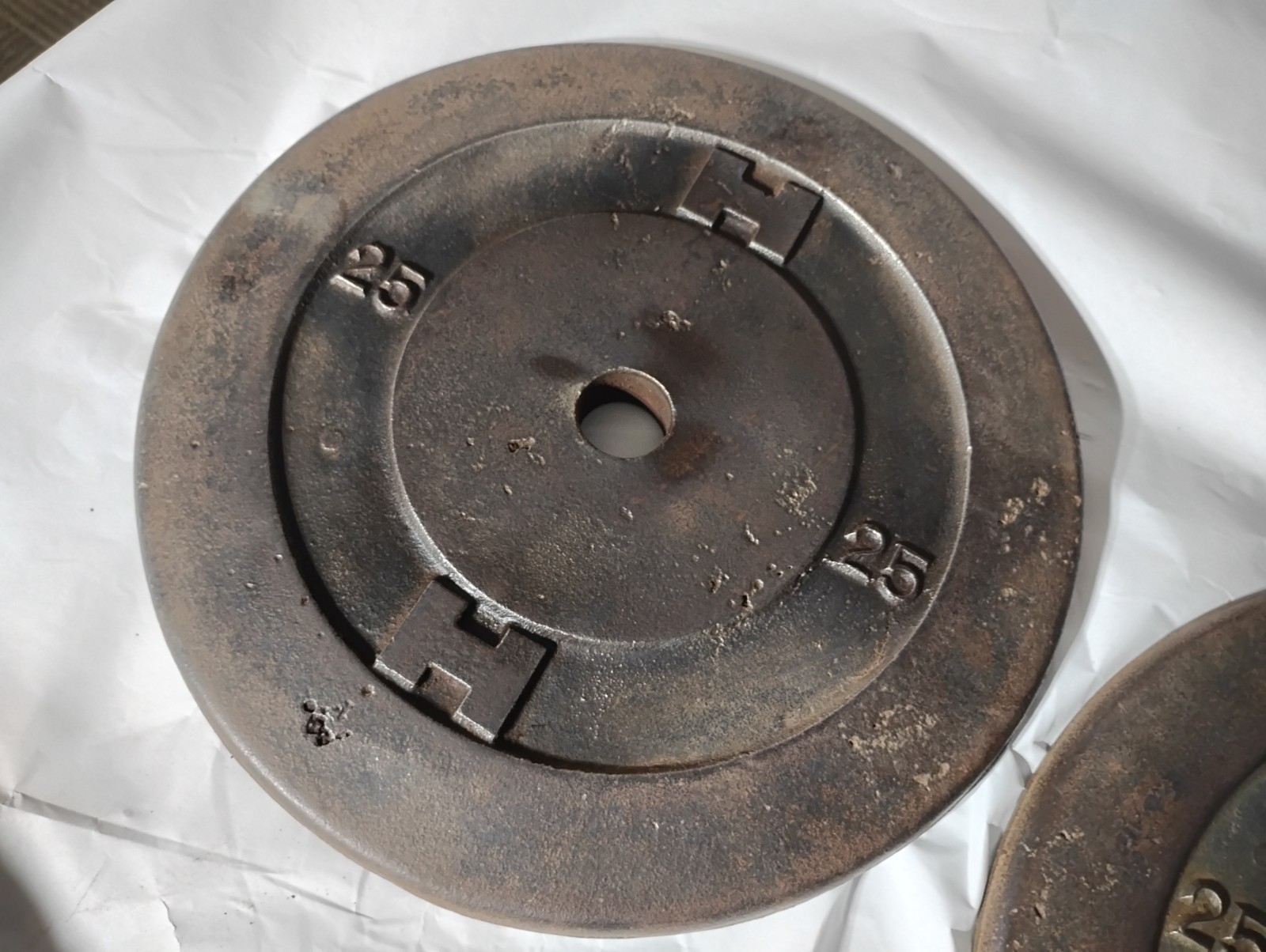 vintage Healthways Hollywood 25lb standard weight plate pair double H