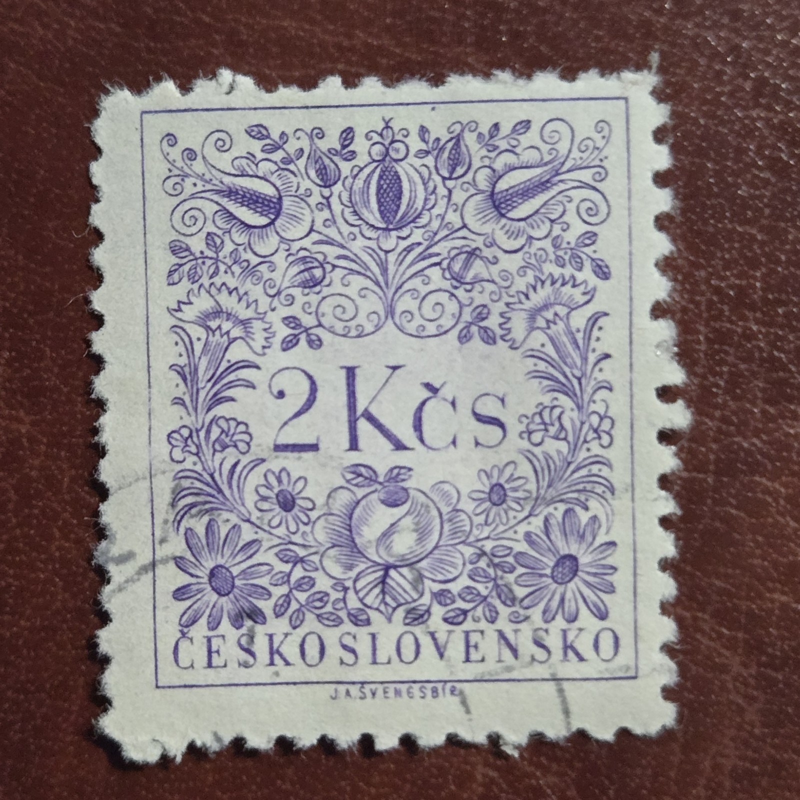 1954 Czechoslovakia Postage Due Stamp  2 Kčs Violet Flowers Used S115