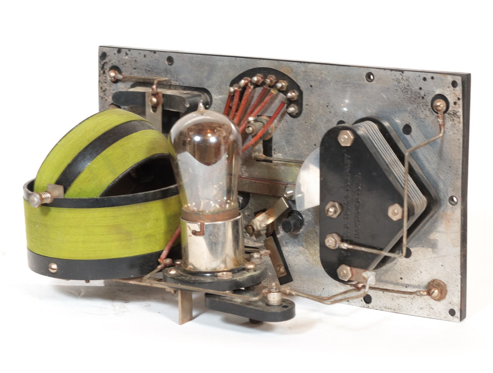 Excellent 1922 Tuska 224 Radio w/Kellogg Headset & Amber Glass 201 Tube * Works