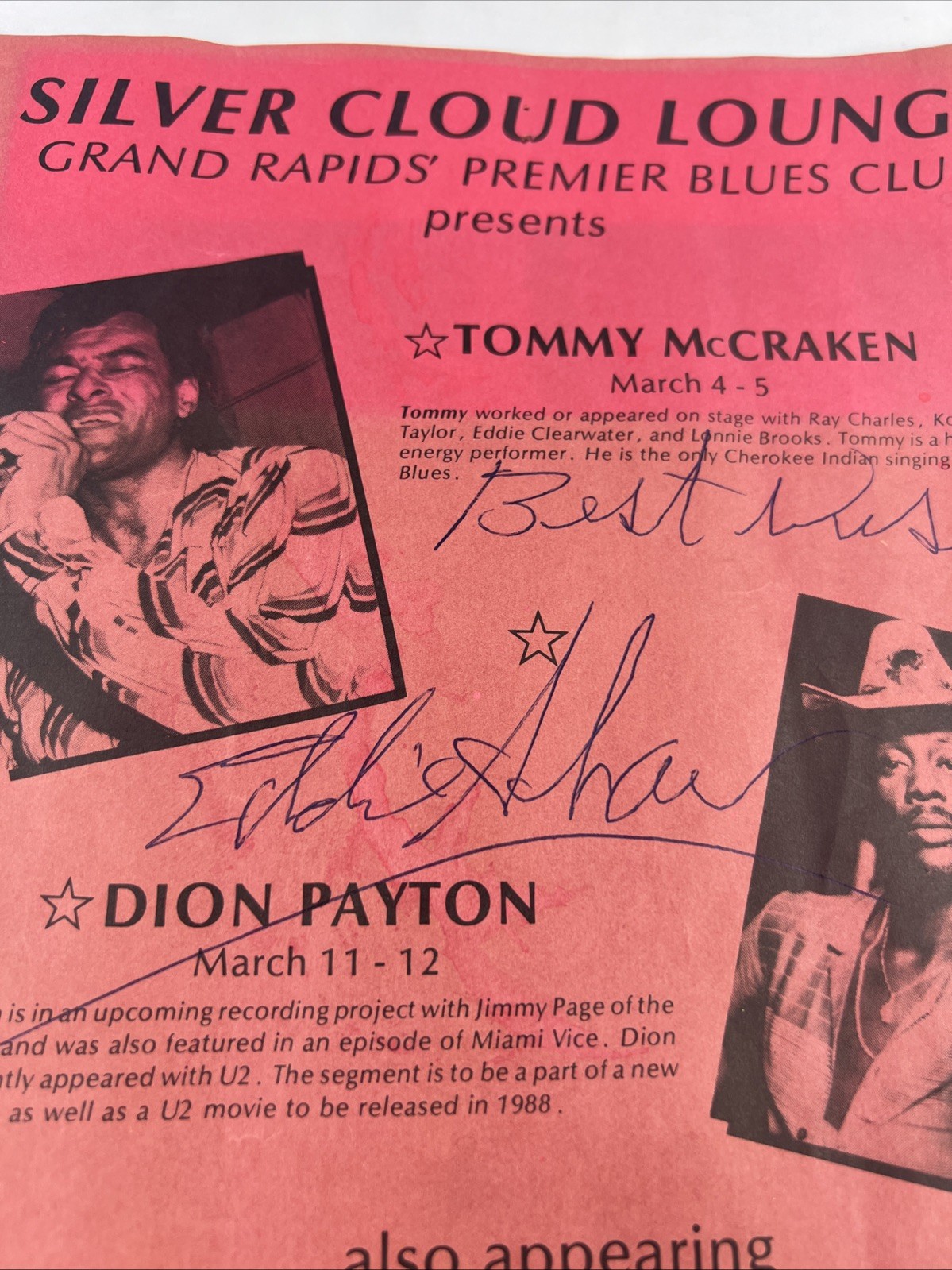 Eddie Shaw Signed Autographed Grand Rapids Premier Blues Club Paper Flyer 8.5x11