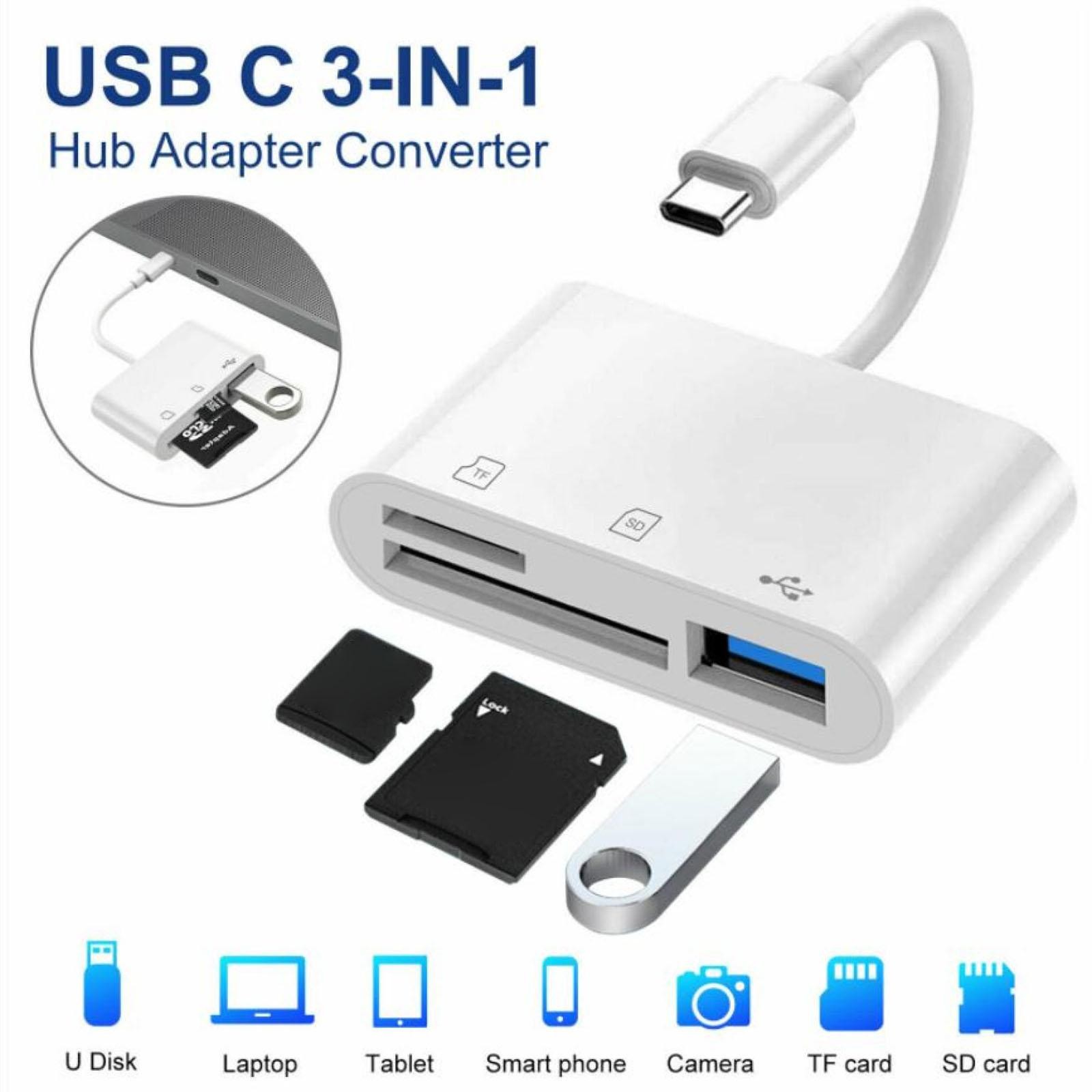 3-Port USB Type C to Card Reader Adapter SD Card Reader For MacBook Pro Laptop f