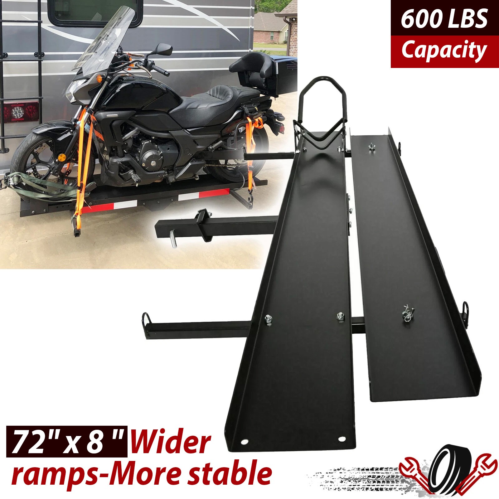 600 LBS Motorcycle Carrier Heavy Duty Dirt Bike Rack Hitch Mount Hauler w/ Ramp
