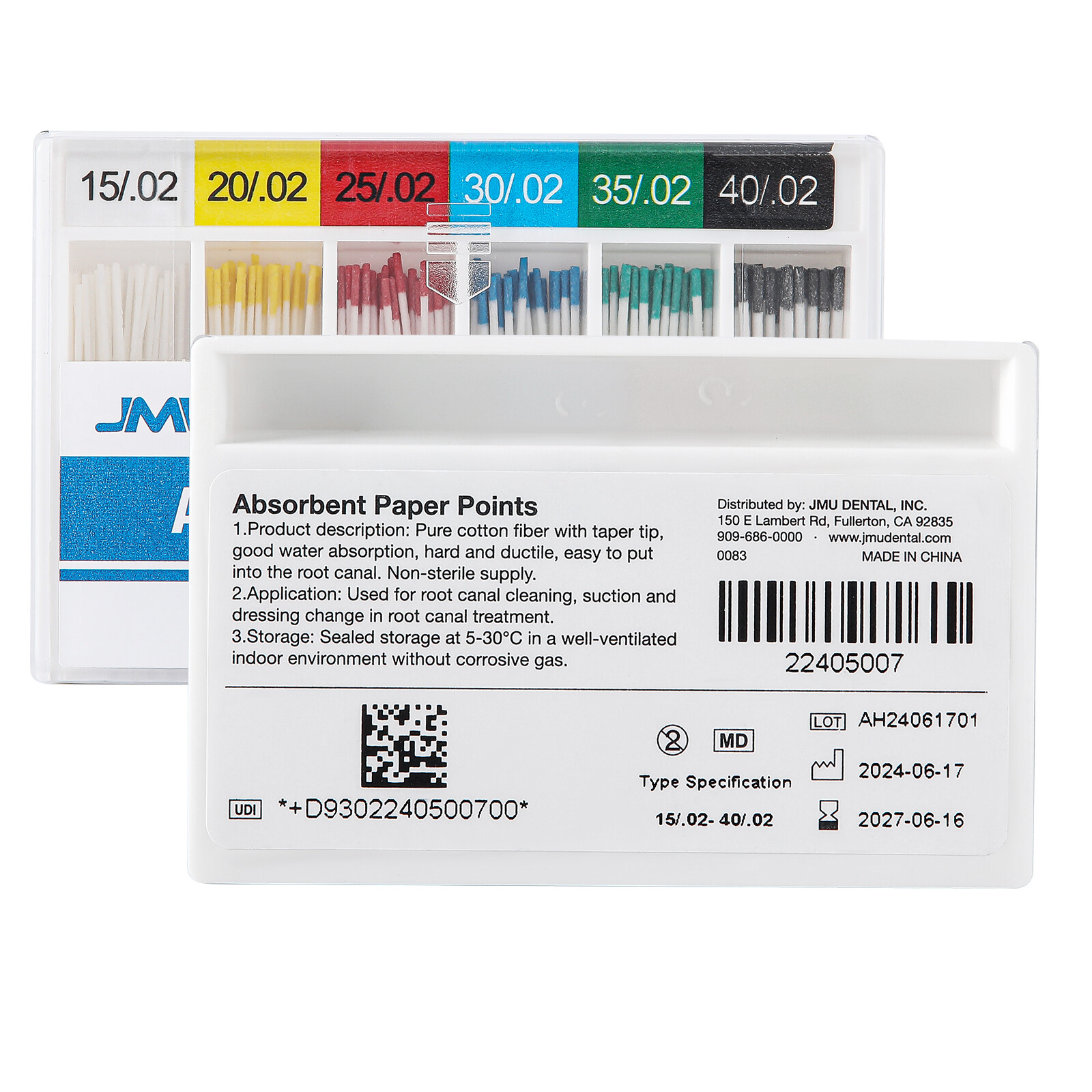 JMU Endo Absorbent Paper Points Taper 02/.04/.06 #15-40 Color Coded, Up to 1000s