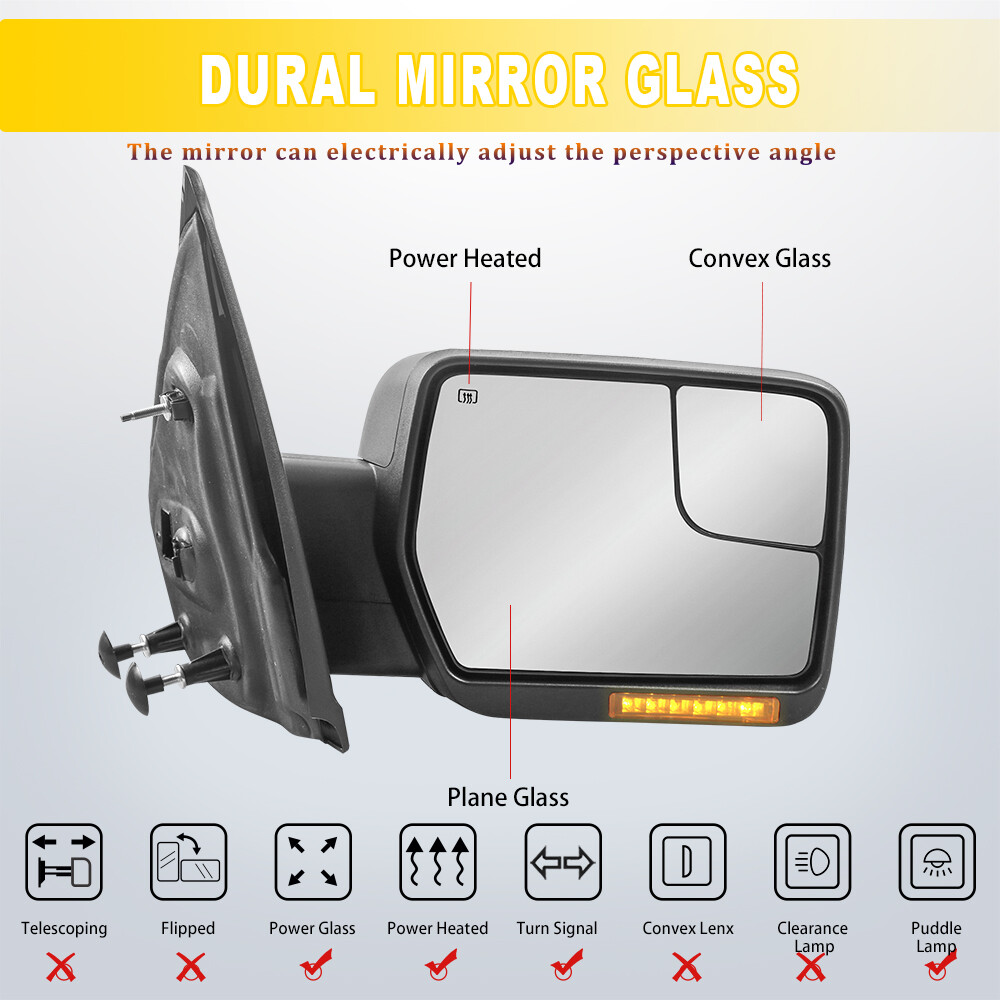 Pair Power Heated Tow Mirrors Dynamic Streamer Signal For 04-14 Ford F150 F-150