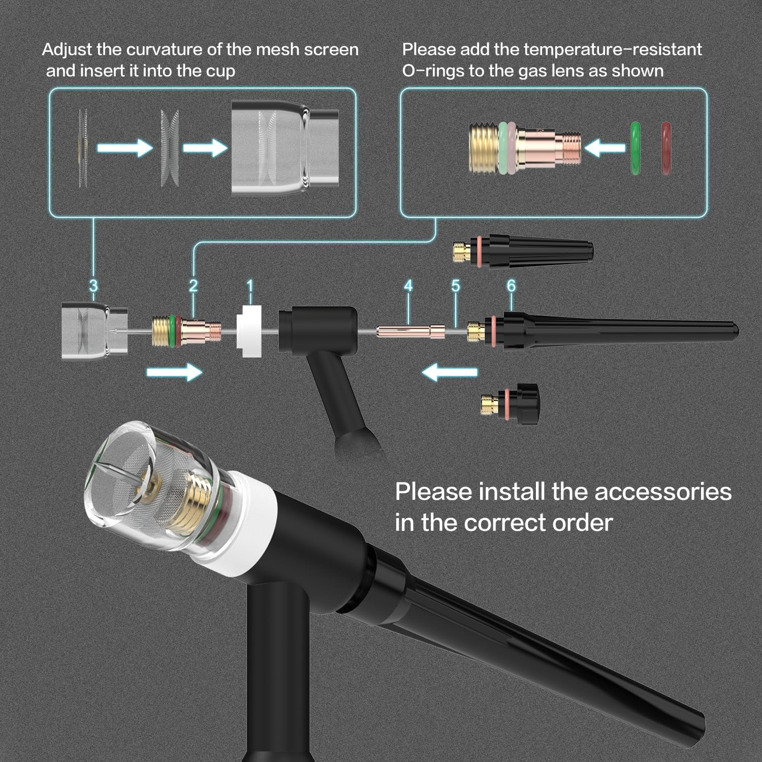 123 Pcs TIG Welding Torch Kit - Alumina Nozzle, Collets, Stubby Gas Lens #12 Hea
