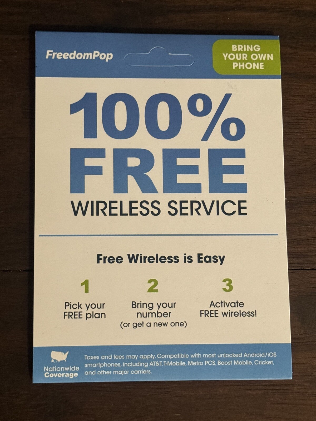 FreedomPop Bring Your  Phone SIM Kit Free Wi-Fi Calling 100 Mb Call iPhone Green