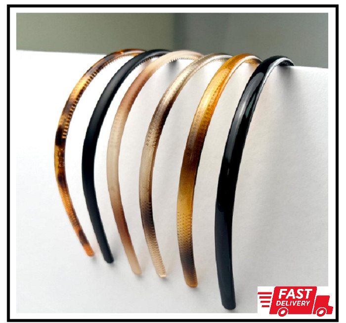 6-Pack Multi-Color Plastic Skinny Headbands with Teeth Comb for Women and Girls