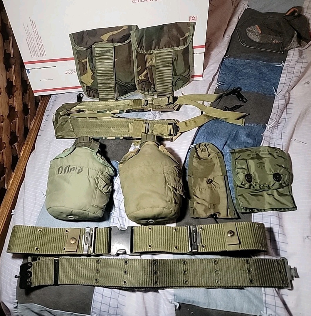 USGI LG Army Web PISTOL BELT & Army Y SUSPENDERS Set LBE ALICE+2 canteen+Pouches