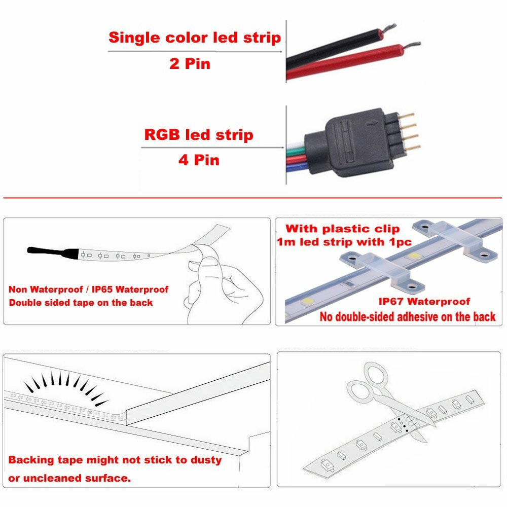 16.4ft LED Strip 3528 2835 3014 5050 5054 5630 5730 7020 SMD Flexible Light 12V