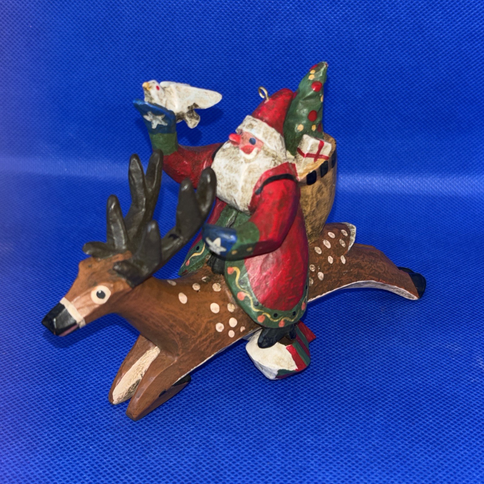 Rare Lou Schifferl Santa Riding Reindeer w/ Heart Charm Christmas Ornament 6"