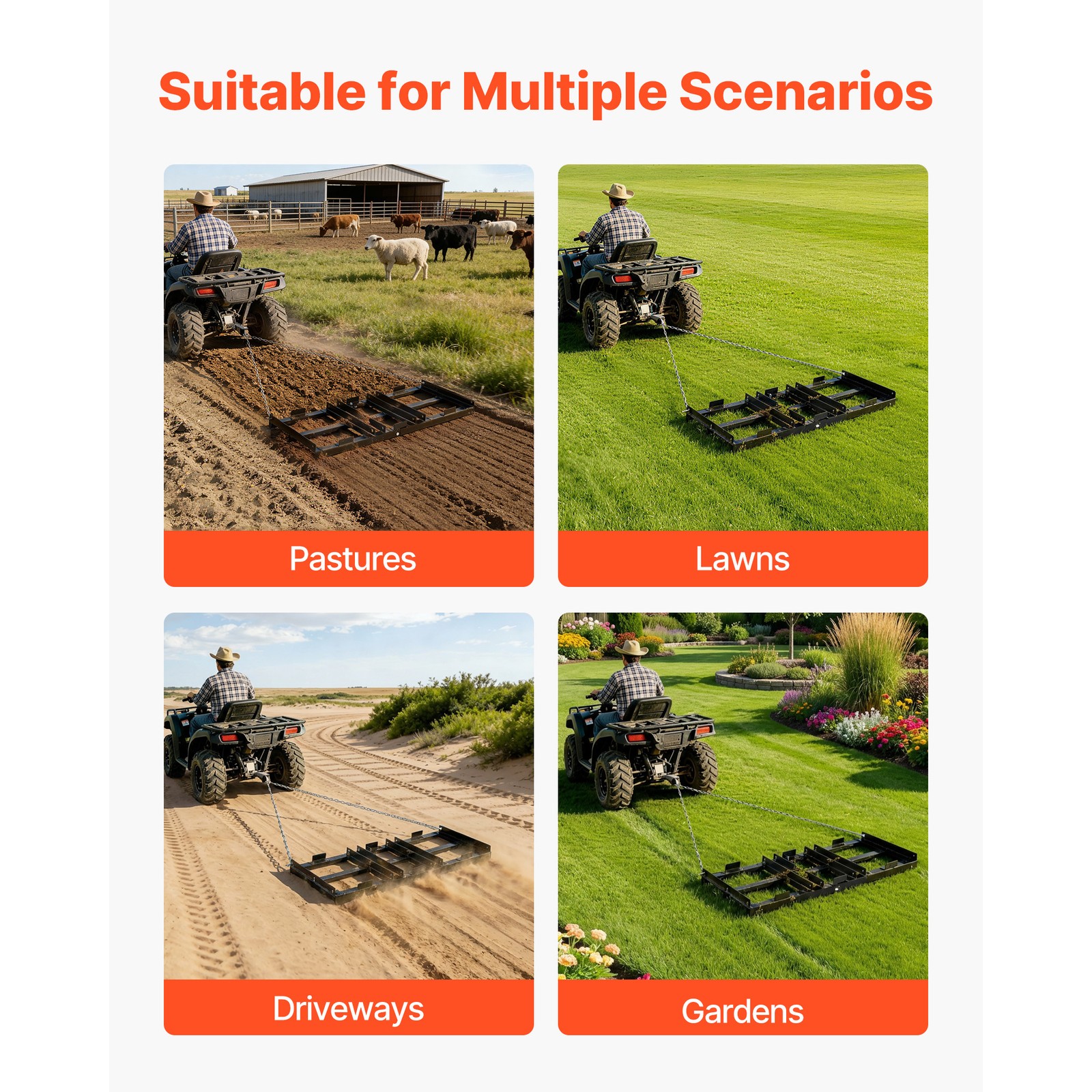 Uimoso Tow-Behind Drag Harrow 48 x 20 in for ATVs, UTVs, and Tractors