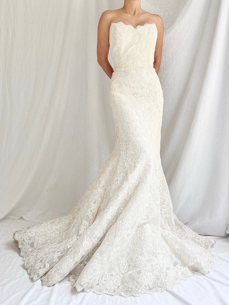 Liancarlo Couture Ivory Lace Strapless Mermaid Wedding Dress Size 4