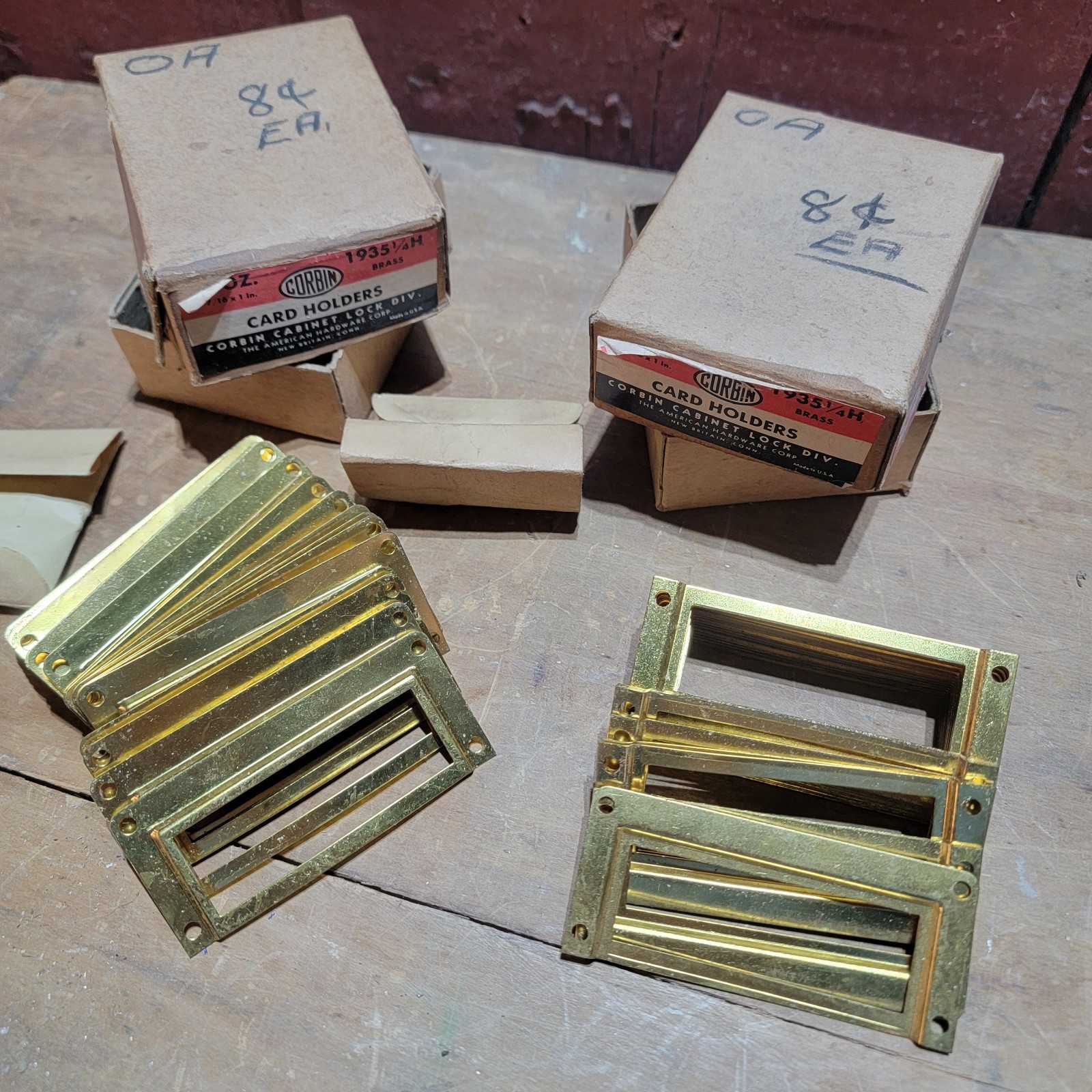 Over 40 Vintage Corbin Brass Label Card Holders File Drawer Hardware Part NOS