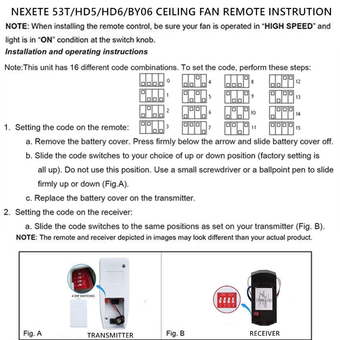 Ceiling Fan Remote Control Replacement for Harbor Breeze Hampton 3 Speed Dimmer