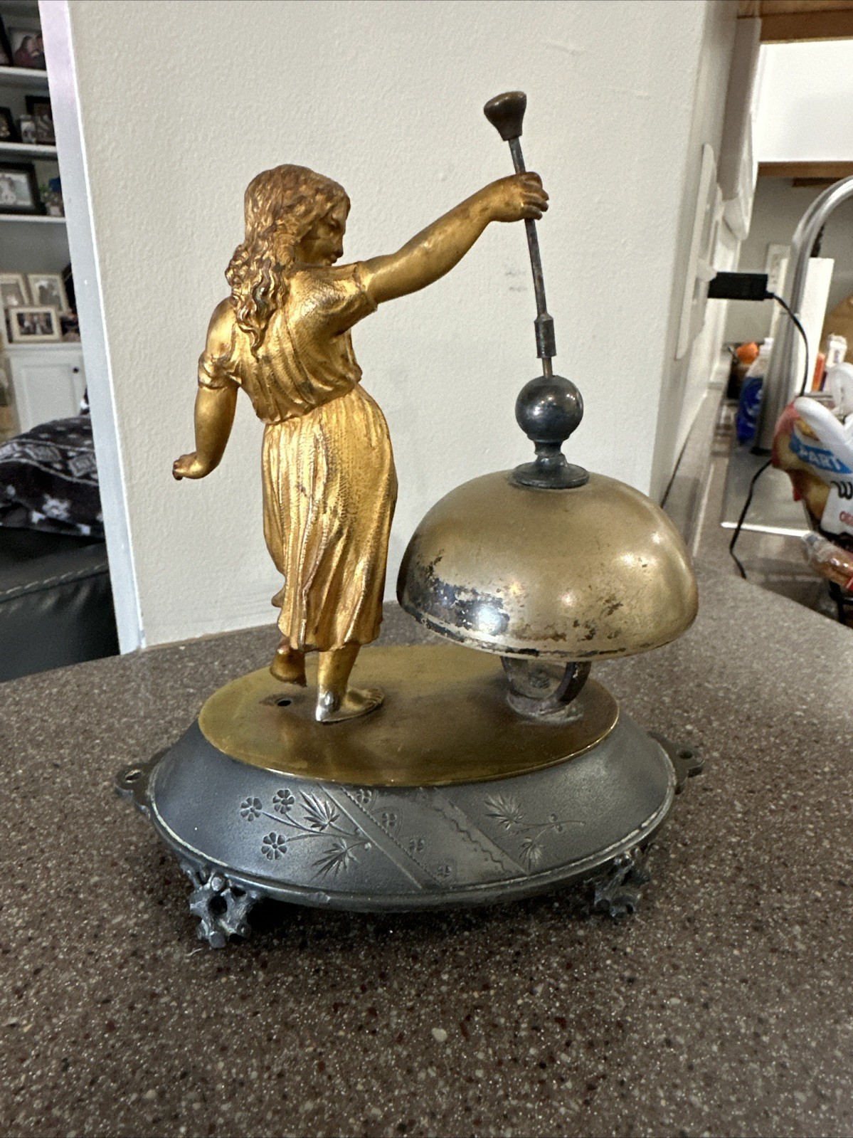 victorian meriden Britannia Figural Lady Mechanical Bronze Hotel Bell