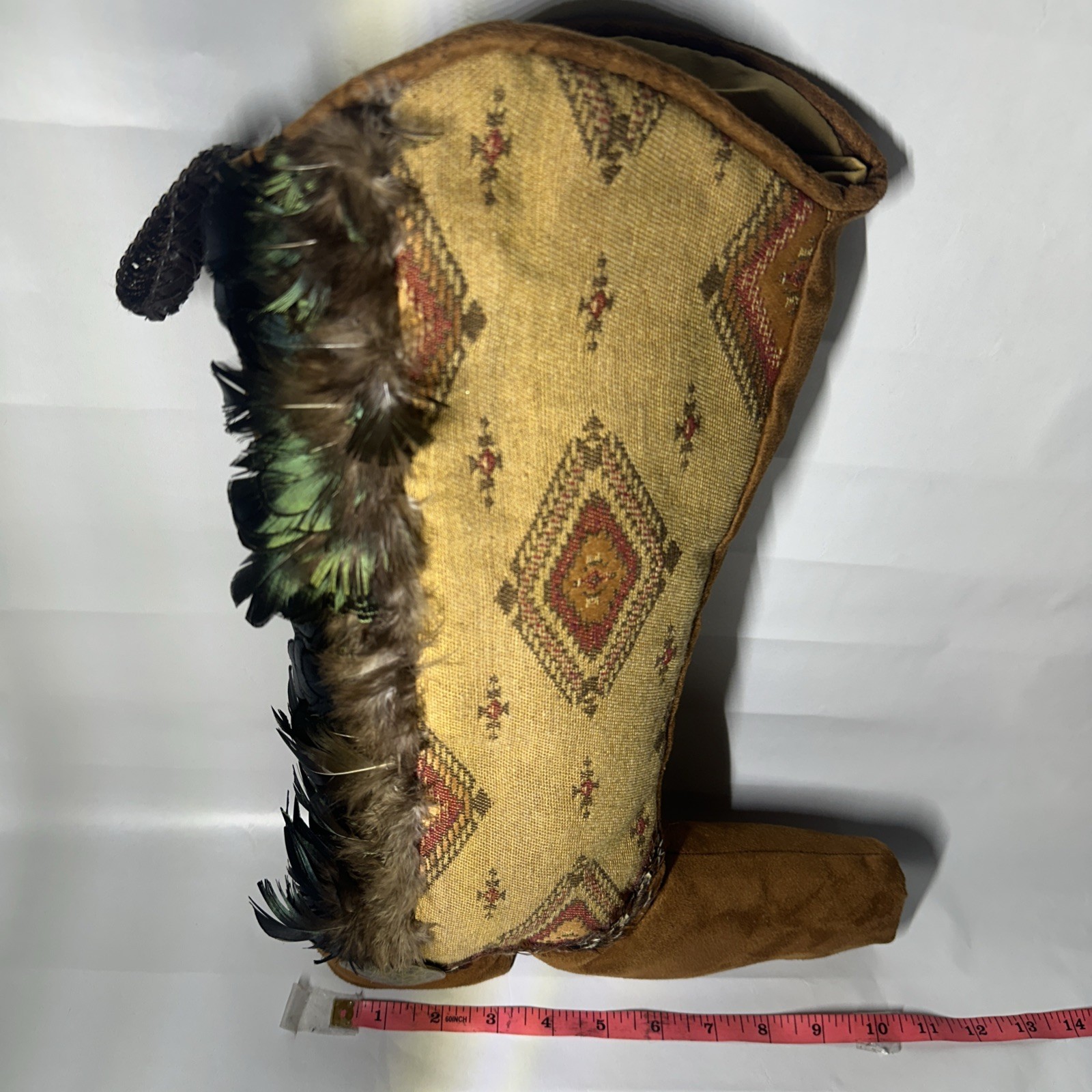 vintage Kiowa Native American hide Feather boot moccasin plush Hangable