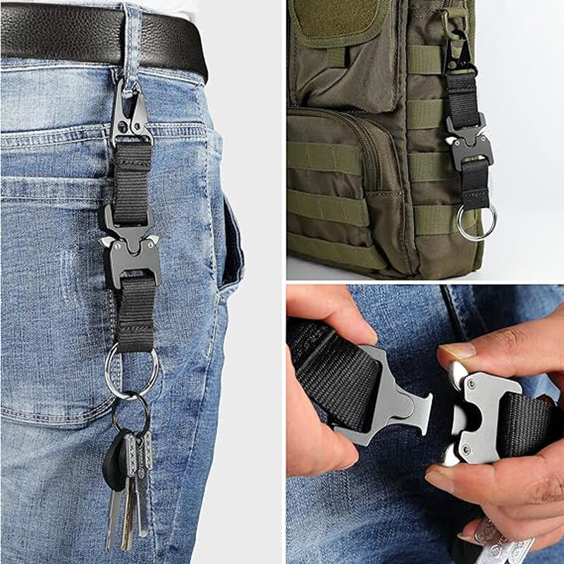 Tactical Keychain with Heavy Duty Quick Release Metal Buckle EDC Gear Clip Ring
