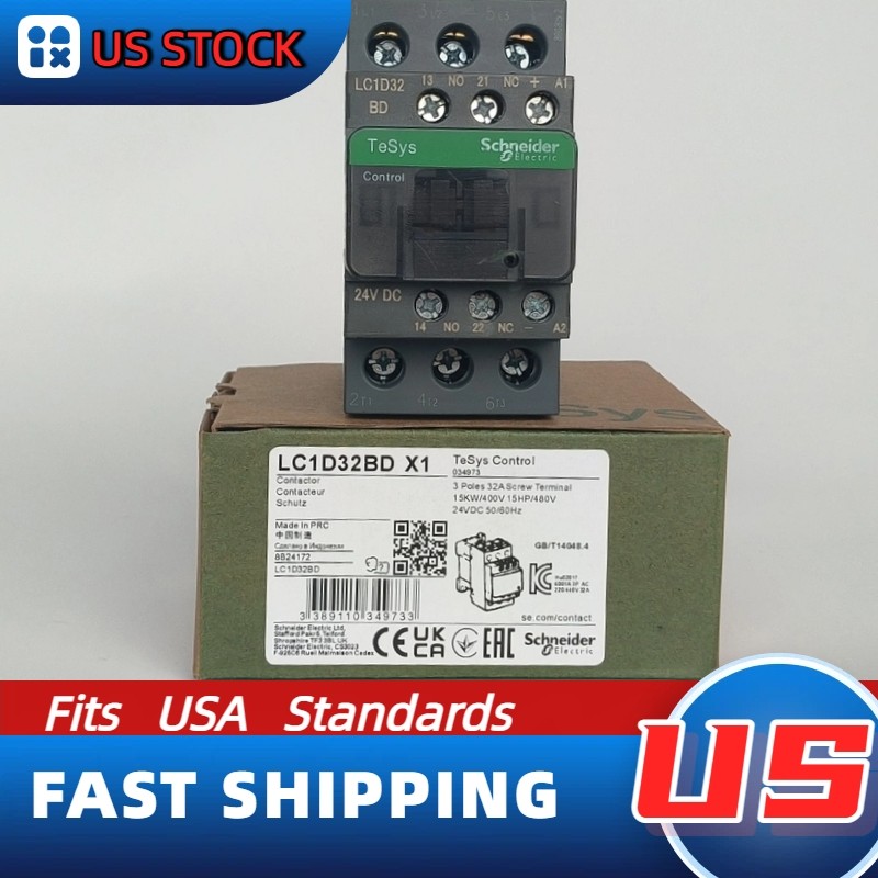 1PC LC1D32BD Schneider New Contactor: 3 phase 3 NO, 24VDC coil, US In - stock