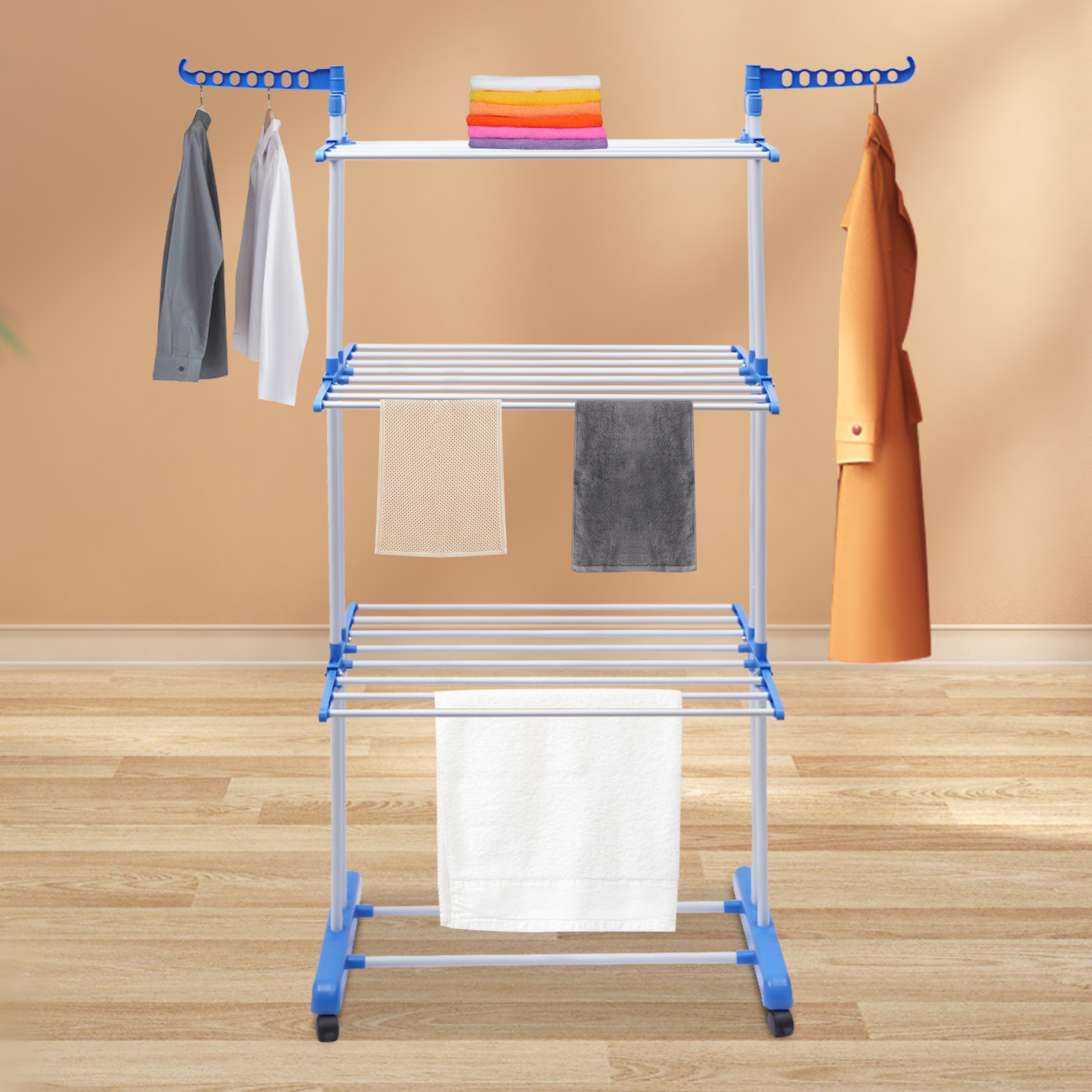 Laundry Clothes Drying Rack Folding Garment Rolling Dryer Hanger Heavy Duty