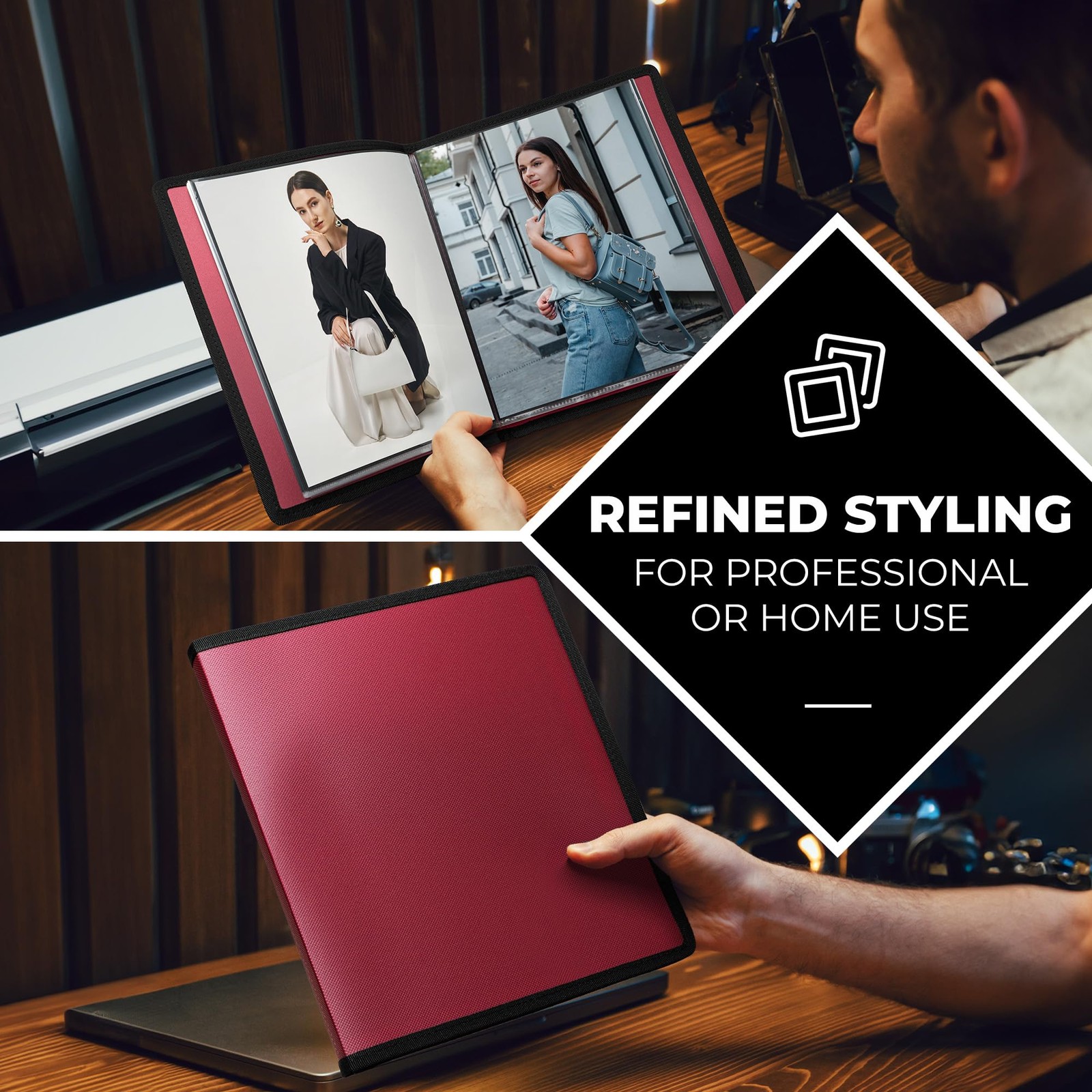 Art Portfolio 8.5x11 Folder (Ruby), Black Mounting Paper, Portfolio Binder fo...