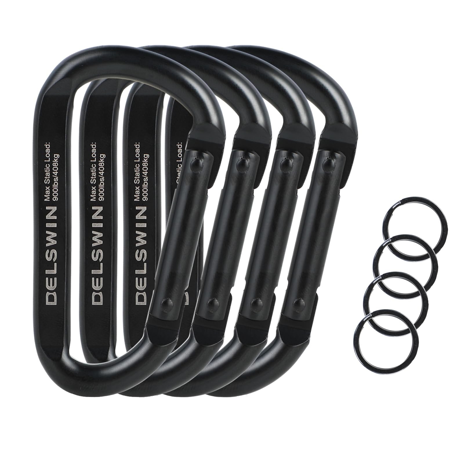 Heavy Duty Black Carabiner Clip - 900lbs 3" Steel Carabiners, Large D-Shaped ...