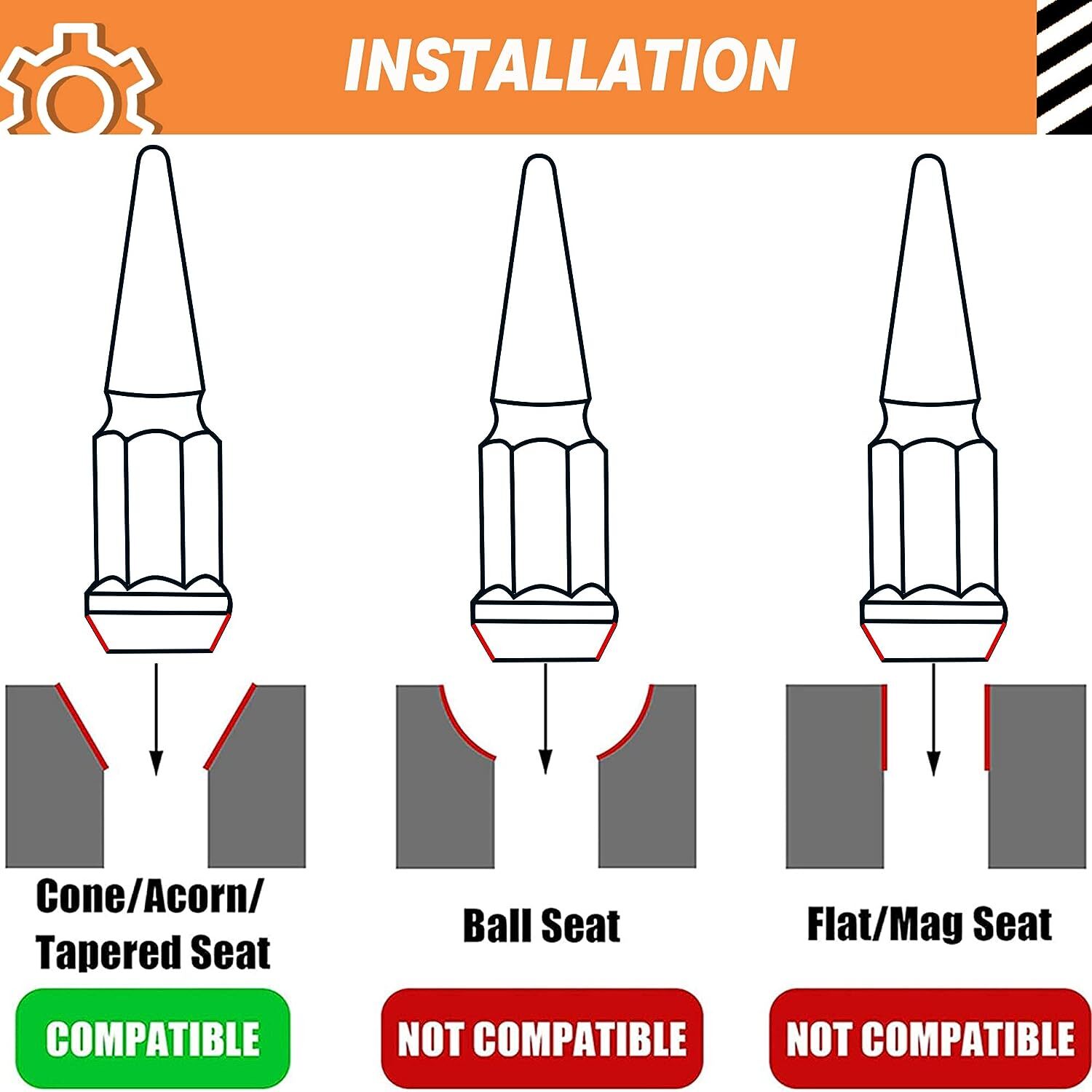 24 PCS Spike Lug Nuts 14x1.5 For Chevy Silverado Tahoe 4.4" Tall with Key