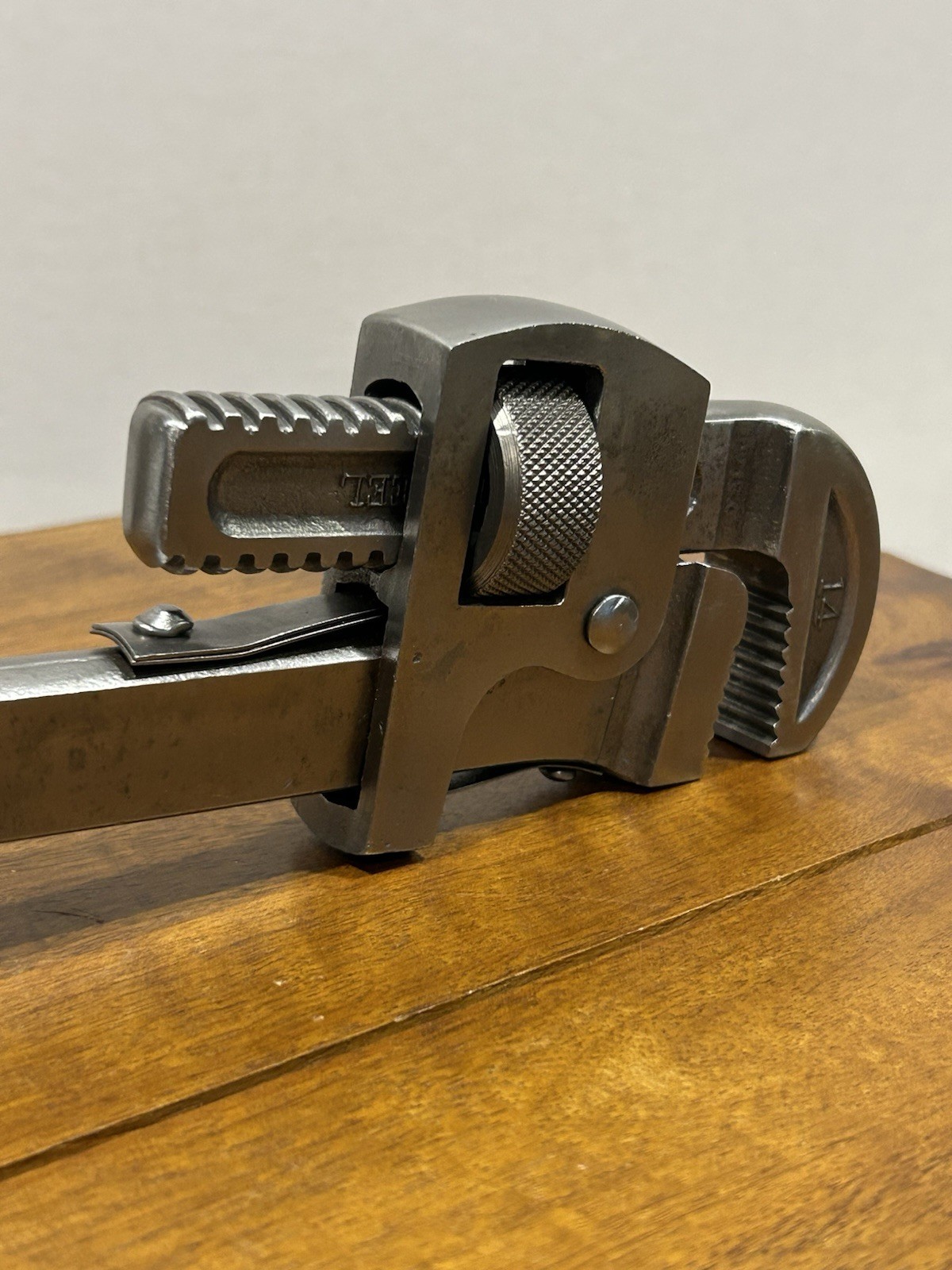 Vintage J.P. Danielson 14” Wood Handle Pipe Wrench Adjustable Monkey Wrench USA