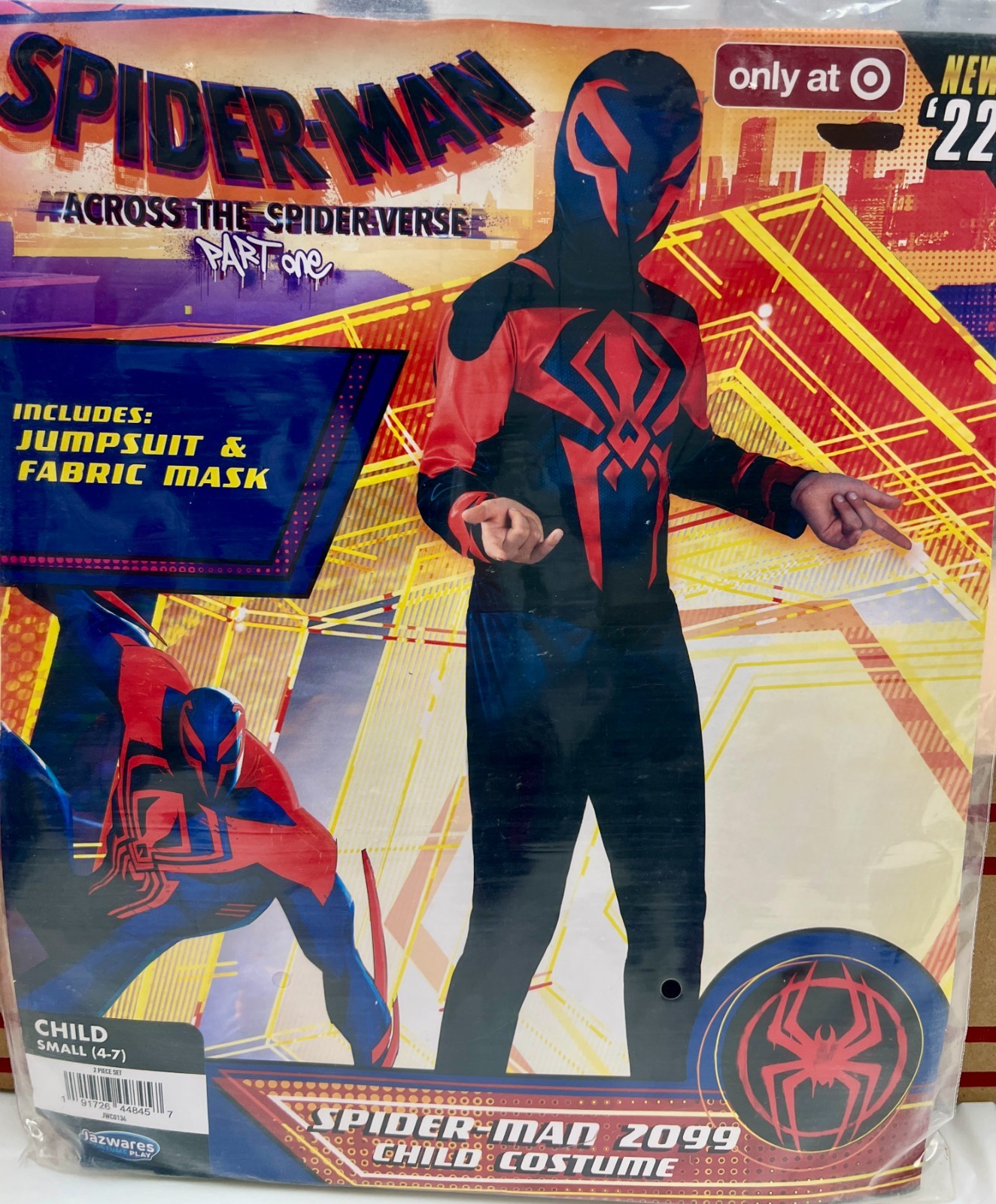 Spider-Man 2099 Costume, Across the Spider Verse Suit Mask, Size S (4-7), New