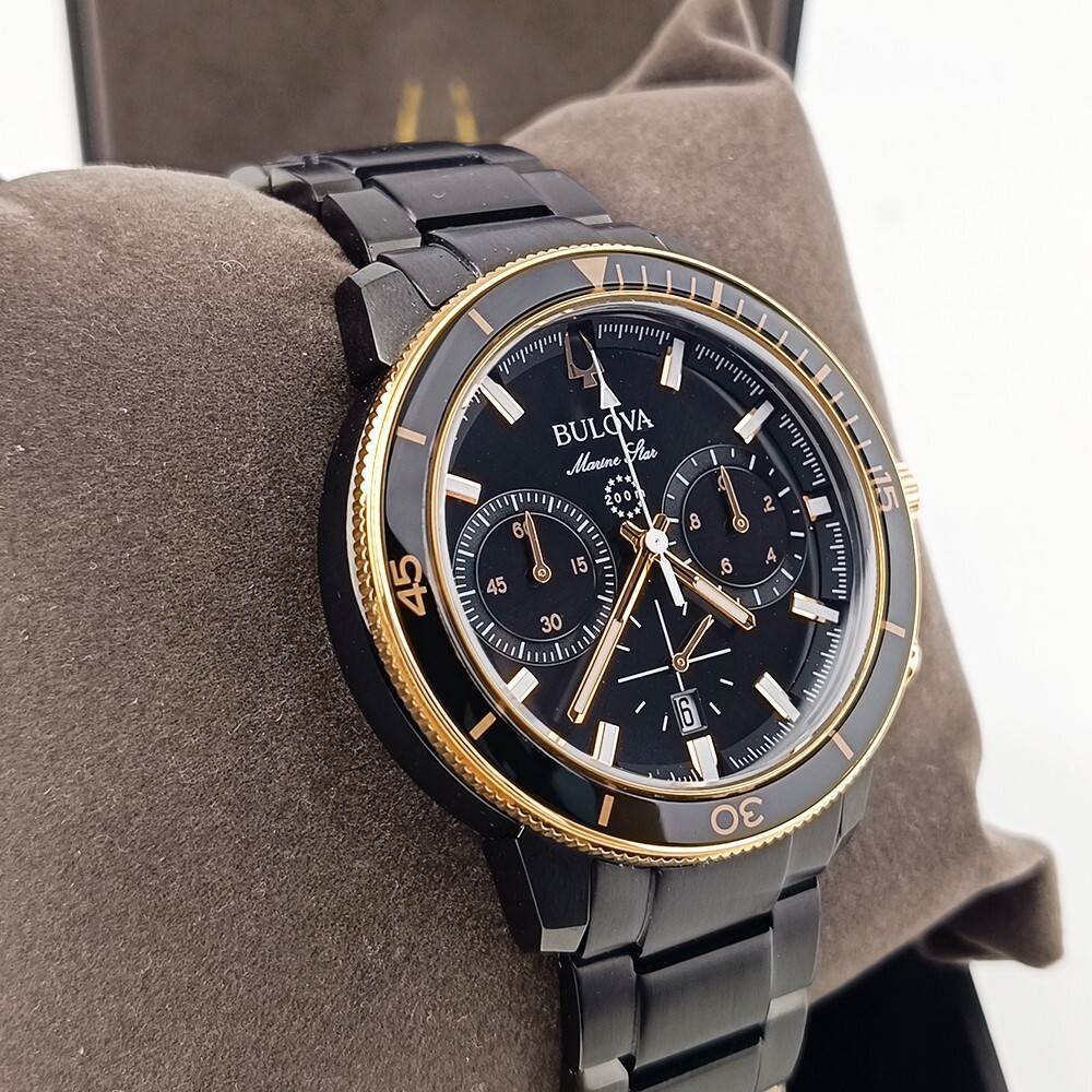 Men's Bulova Marine Star 98B302 Black Dial Stainless Chronograph Quartz Watch