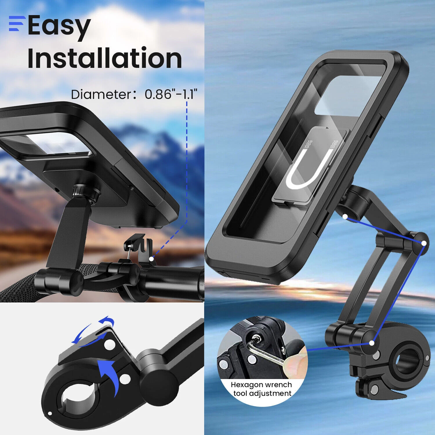 Motorcycle Bike Handlebar Phone Mount Holder Waterproof Case for iPhone Samsung