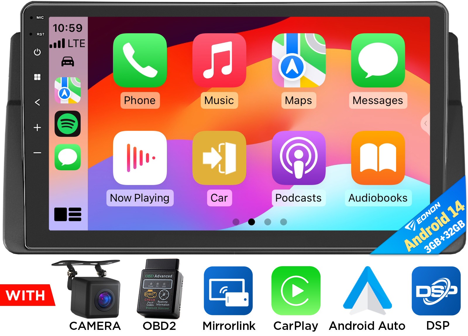 CAM+OBD+9 inch IPS Android Auto for BMW E46 325i Car Stereo Radio Apple CarPlay