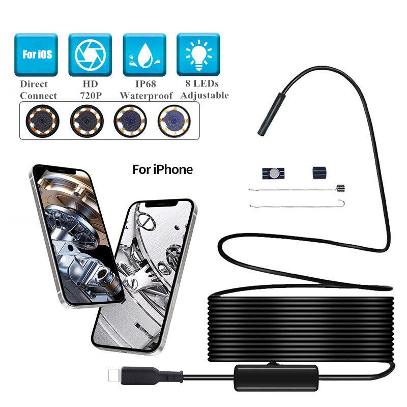 Direct Plug To iPhone iOS Borescope Endoscope Snake Inspection Camera Waterproof