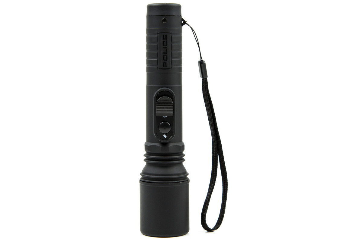 POLICE Stun Gun 305 Max Volt Self Defense Rechargeable LED Flashlight Black