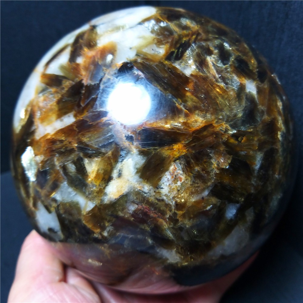 RARE 3200G Natural Brown Tourmaline Unicorn Gem Mica Symbiotic Stone Ball AC1013
